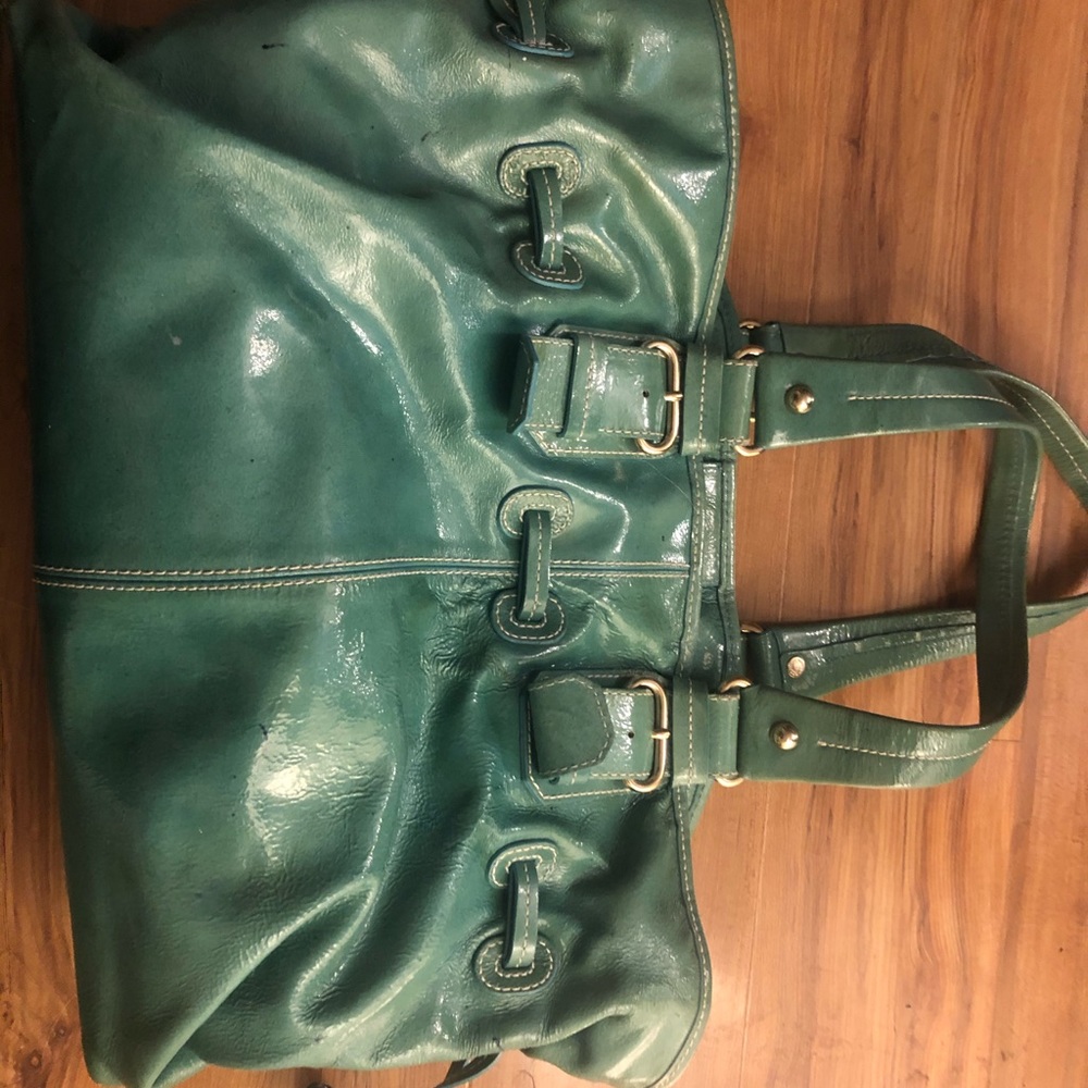 Dooney Bourke Teal patent leather Hayden Panettiere Handbag USED.